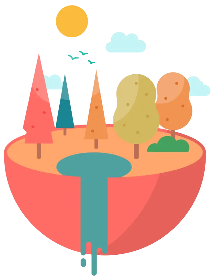 Environment island illustration representing the world of magical stories for kids on the Stories for Kids website