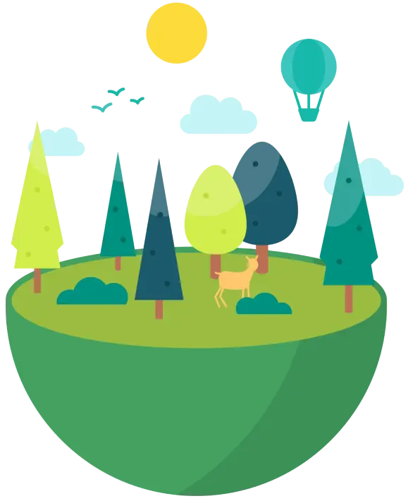 Environment island illustration representing the world of magical stories for kids on the Stories for Kids website